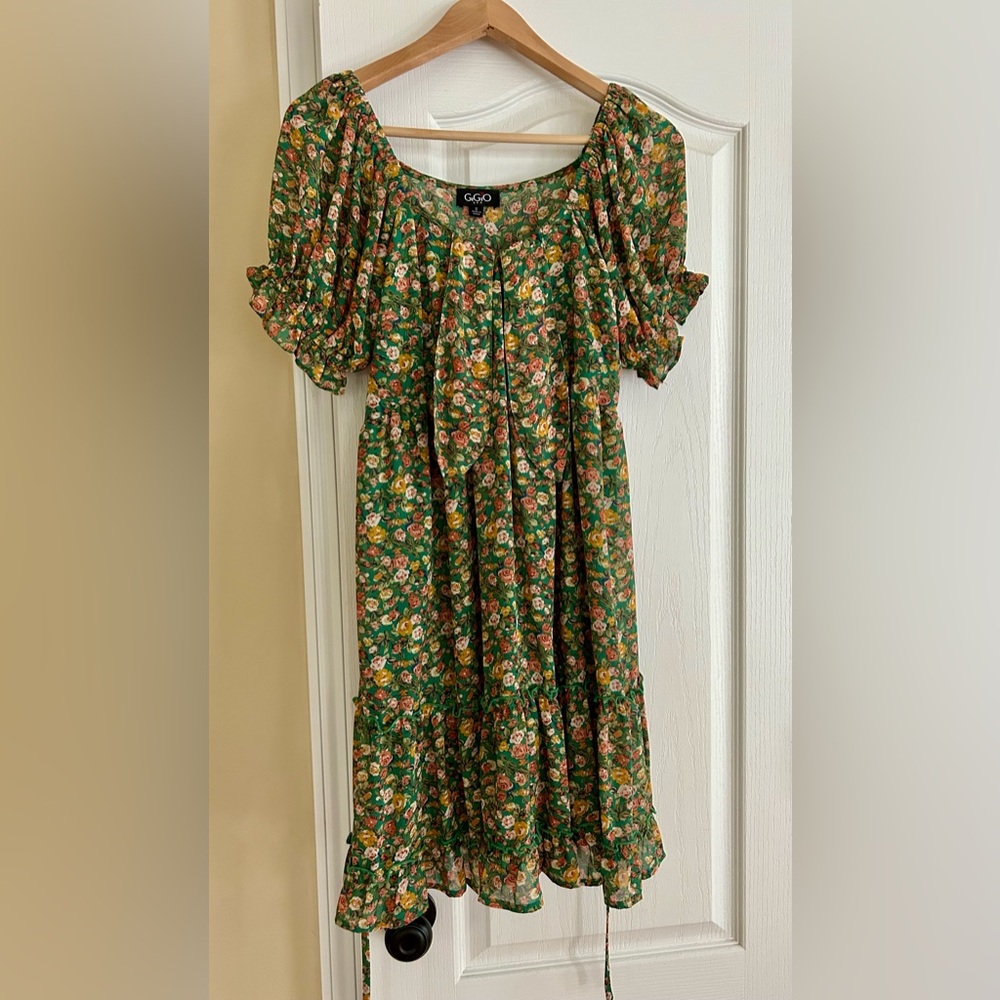 Floral Green Puff Sleeve Dress